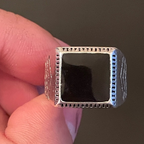 925 stamped silver black obsidian ring size 8 - Picture 5 of 8